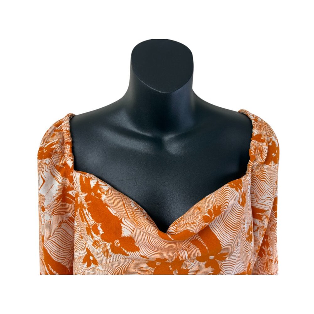 NORDSTROM OPEN EDIT Orange Floral Off Shoulder Smocked Square Neck Top Small‎ - Picture 2 of 9